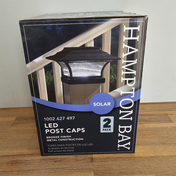 NEW HAMPTON BAY 2 Pack of Bronze Solar LED Post Caps - Picture 1 of 3